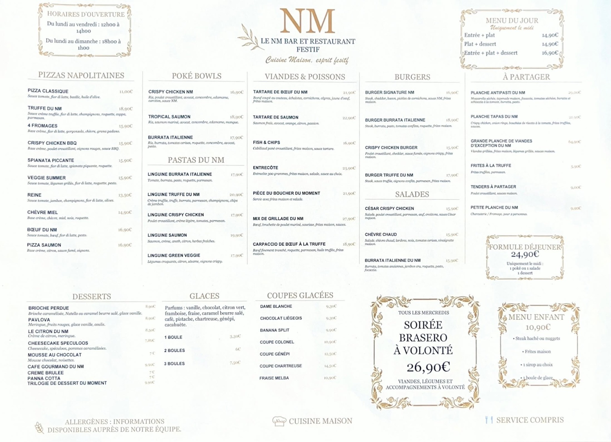 Carte du restaurant Le NM